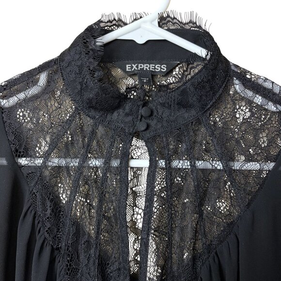 Express Sheer Black Lace Long Sleeve Top - Size Small - Picture 2 of 5
